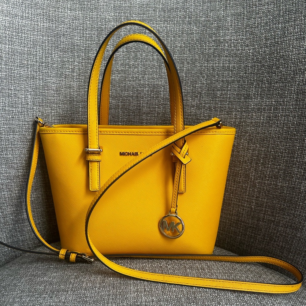 Michael Kors Yellow Saffiano Mini Satchel with Crossbody Strap